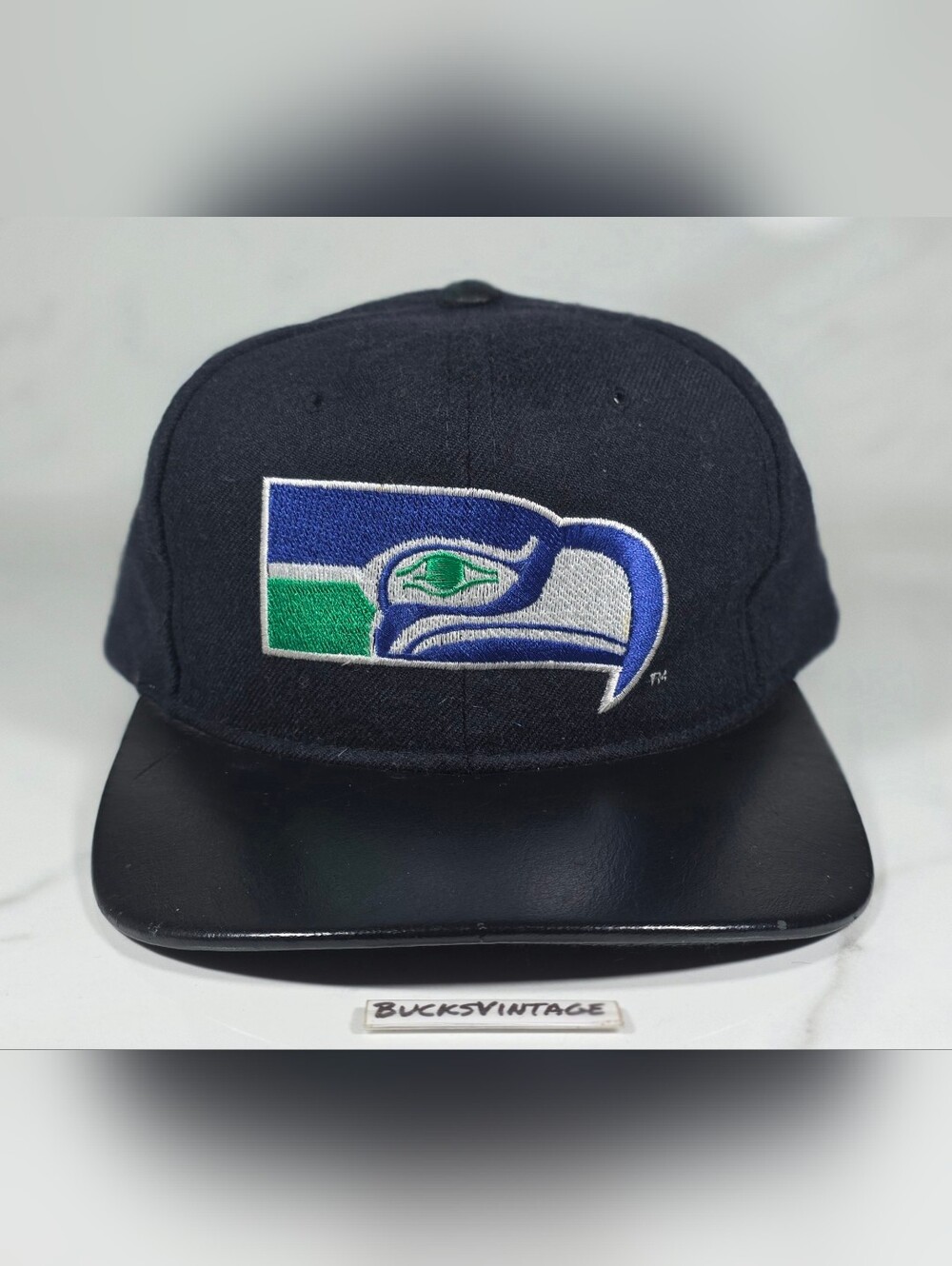 Vintage 90s Leather Starter Snapback Hat Seattle Seahawks Adult Adjustable Vntg